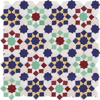 Mosaic House Moroccan tile Tarceeh 1-15-7-12-18 White Cobalt Blue Red Light Green Yellow  zellige, mosaic, zellij, field, pattern, glaze, stars, intricate, classic, traditional 